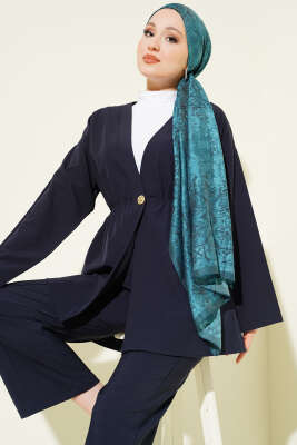 Beli Lastikli Gold Düğmeli İkili Takım Lacivert - İkili Takım