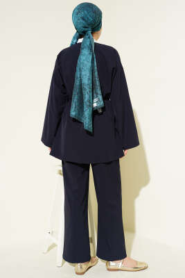 Beli Lastikli Gold Düğmeli İkili Takım Lacivert - İkili Takım