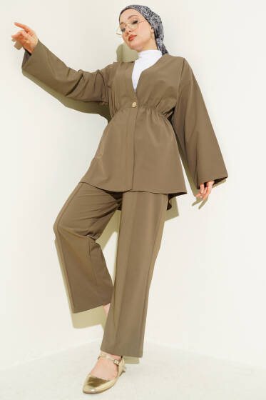 Beli Lastikli Gold Düğmeli İkili Takım Nefti - İkili Takım