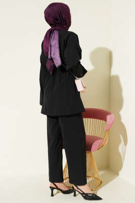 Beli Lastikli Gold Düğmeli İkili Takım Siyah - İkili Takım