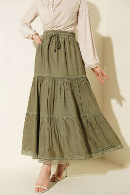 Beli Lastikli Güpürlü Katlı Etek Çağla Yeşili - ALİ AKKAYA