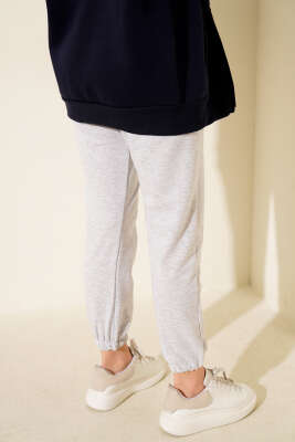 Beli Lastikli İki İplik Pantolon Melanj Gri - Pantolon