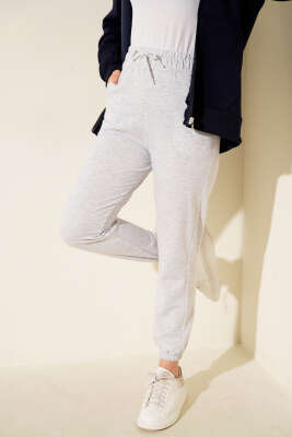 Beli Lastikli İki İplik Pantolon Melanj Gri 