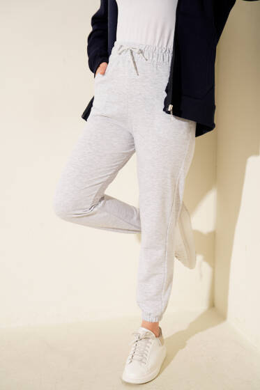 Beli Lastikli İki İplik Pantolon Melanj Gri - Yılın Fırsatı