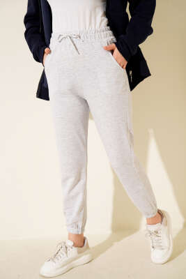 Beli Lastikli İki İplik Pantolon Melanj Gri - Yılın Fırsatı