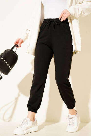 Beli Lastikli İki İplik Pantolon Siyah - Pantolon