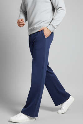 Beli Lastikli İspanyol Paça Erkek Pantolon Lacivert - Erkek Pantolon
