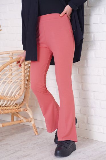 Beli Lastikli İspanyol Paça Gül Kurusu Pantolon - Pantolon