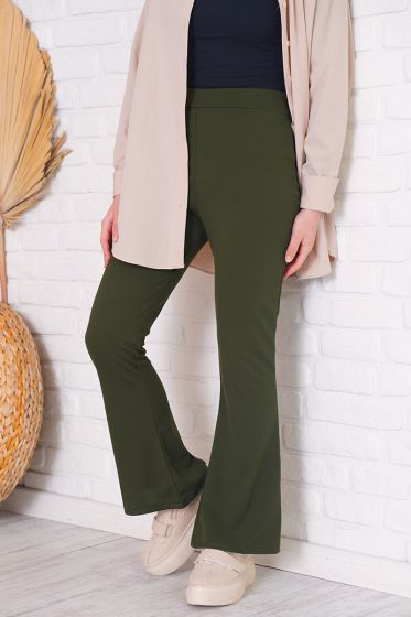 Beli Lastikli İspanyol Paça Haki Pantolon - Pantolon