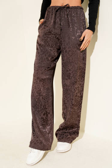 Beli Lastikli Jakarlı Bol Paça Pantolon Acı Kahve - Kadın Giyim Modelleri