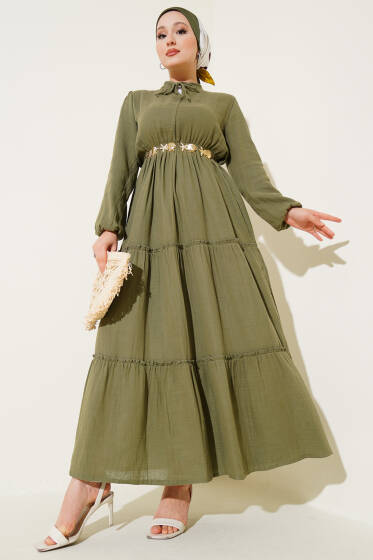 Beli Lastikli Kat Elbise Haki - Elbise