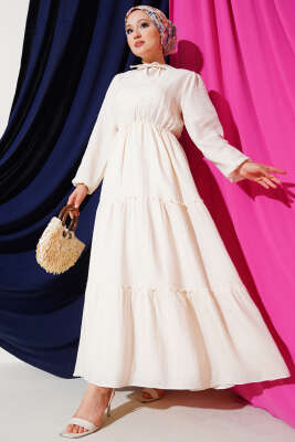 Beli Lastikli Kat Elbise Taş - Tesettür Elbise