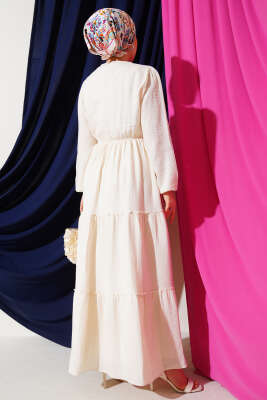 Beli Lastikli Kat Elbise Taş - Tesettür Elbise