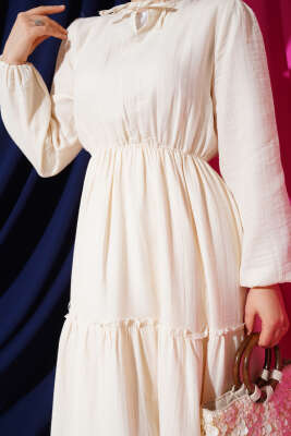 Beli Lastikli Kat Elbise Taş - Tesettür Elbise