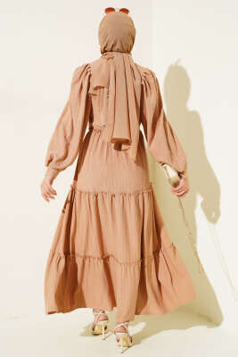 Beli Lastikli Kat Kat Elbise Bisküvi - Tesettür Elbise