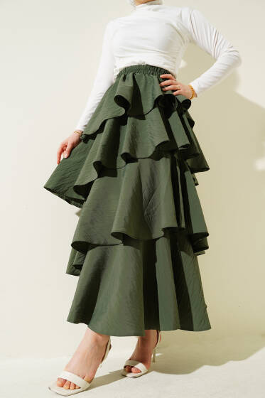 Beli Lastikli Kat Kat Etek Haki - Etek