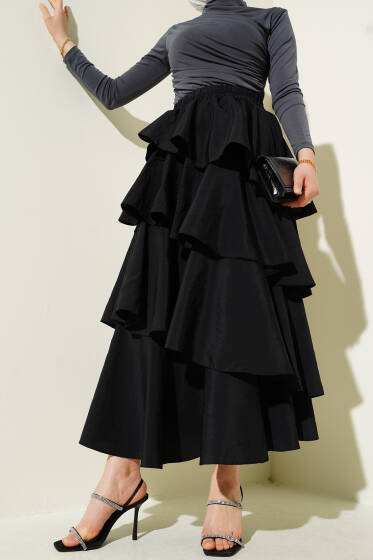 Beli Lastikli Kat Kat Etek Siyah - Etek