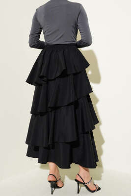 Beli Lastikli Kat Kat Etek Siyah - Uzun Etek