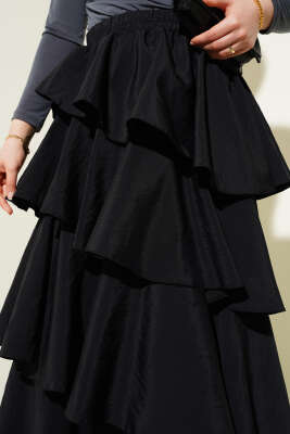 Beli Lastikli Kat Kat Etek Siyah - Uzun Etek
