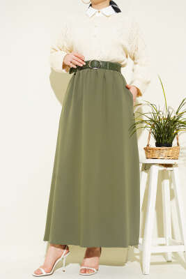 Beli Lastikli Kemerli Cepli Etek Haki - ALİ AKKAYA