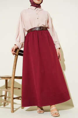 Beli Lastikli Kemerli Kloş Etek Bordo 