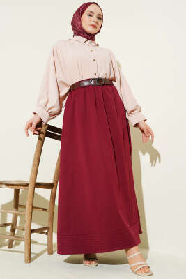 Beli Lastikli Kemerli Kloş Etek Bordo - Etek