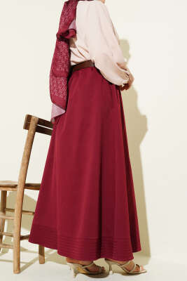Beli Lastikli Kemerli Kloş Etek Bordo - Etek