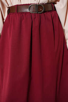 Beli Lastikli Kemerli Kloş Etek Bordo - Etek
