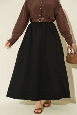 Beli Lastikli Kemerli Kloş Etek Siyah - ALİ AKKAYA