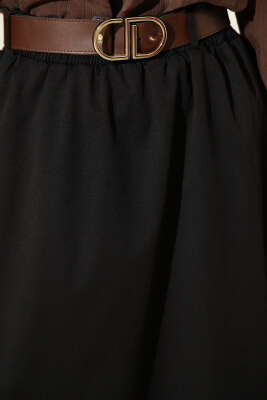 Beli Lastikli Kemerli Kloş Etek Siyah - Etek