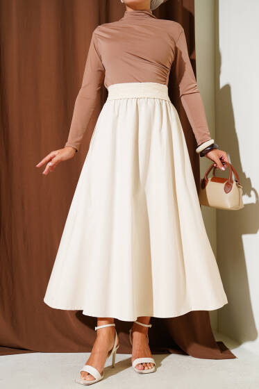 Beli Lastikli Keten Etek Bej - Etek