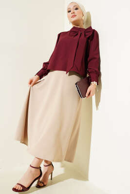Beli Lastikli Kloş Basic Etek Bej - Uzun Etek