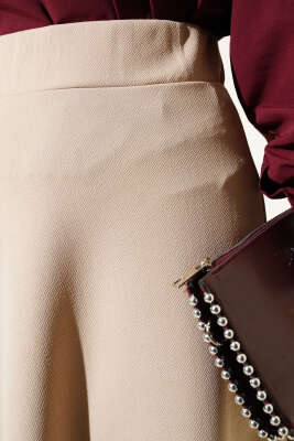 Beli Lastikli Kloş Basic Etek Bej - Uzun Etek