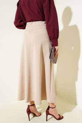 Beli Lastikli Kloş Basic Etek Bej - Yılın Fırsatı