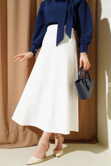 Beli Lastikli Kloş Basic Etek Beyaz - Etek