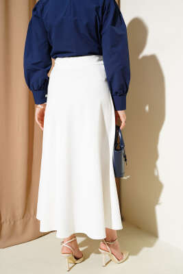 Beli Lastikli Kloş Basic Etek Beyaz - Yeni Tesettür Giyim