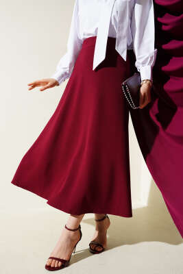 Beli Lastikli Kloş Basic Etek Bordo - ELFİDA TEKSTİL