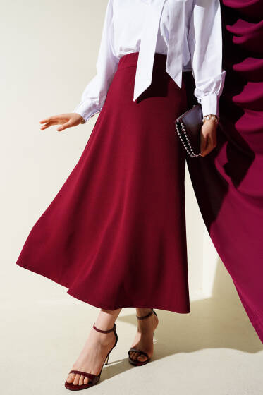 Beli Lastikli Kloş Basic Etek Bordo - Etek