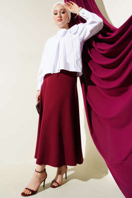 Beli Lastikli Kloş Basic Etek Bordo - Yeni Tesettür Giyim