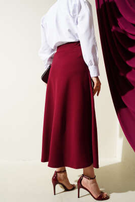 Beli Lastikli Kloş Basic Etek Bordo - Yeni Tesettür Giyim