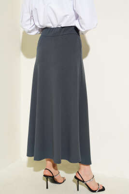 Beli Lastikli Kloş Basic Etek Füme - Uzun Etek