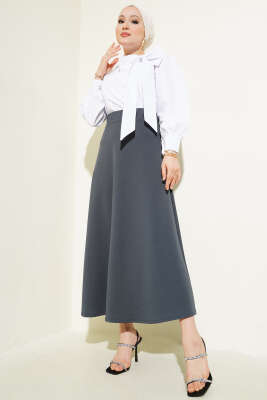 Beli Lastikli Kloş Basic Etek Füme - Uzun Etek