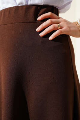 Beli Lastikli Kloş Basic Etek Kahve - Uzun Etek