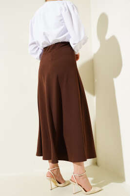 Beli Lastikli Kloş Basic Etek Kahve - Yeni Tesettür Giyim
