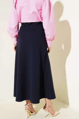Beli Lastikli Kloş Basic Etek Lacivert - Yeni Tesettür Giyim