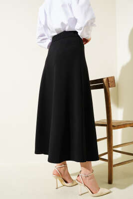 Beli Lastikli Kloş Basic Etek Siyah - Uzun Etek