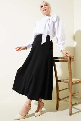 Beli Lastikli Kloş Basic Etek Siyah - Yeni Tesettür Giyim