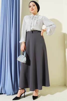 Beli Lastikli Kloş Dabıl Etek Füme - Etek