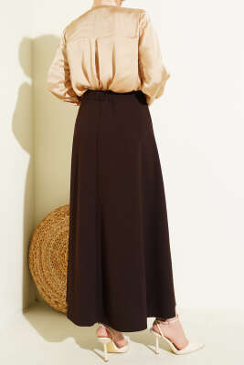 Beli Lastikli Kloş Dabıl Etek Kahve - Etek