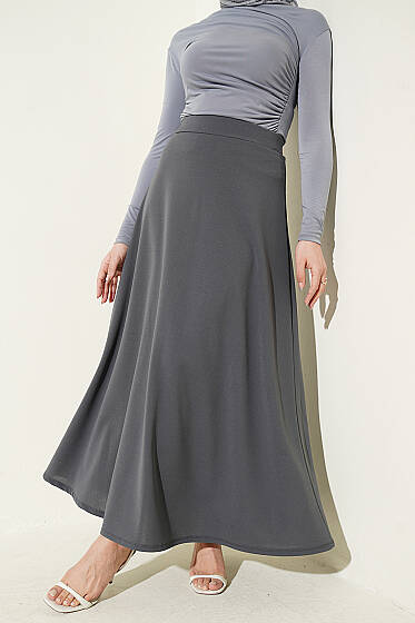 Beli Lastikli Kloş Dabıl Etek Kayrak Grisi - Etek